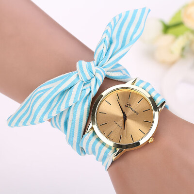 

Hot Selling Women Fashion Stripe Cloth Wrist watch Bracelet Analog Quartz Luxury Wristwatch Ladies Bangles Zegarki Damskie