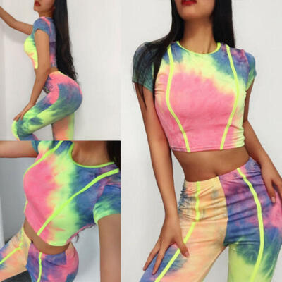 

Two piece Set Women Short Sleeve Printed Bodycon Clubwear Casual Jumpsuit Romper
