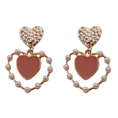 

Fashion Heart Enamel Faux Pearl Charm Stud Earrings Women Party Jewelry Gift