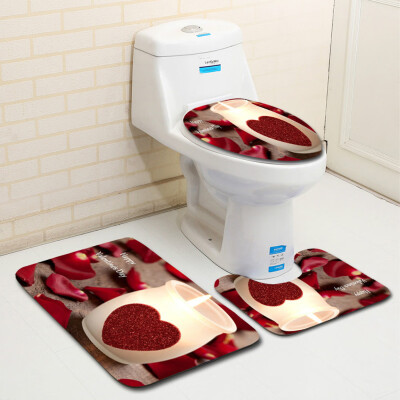 

〖Follure〗3PCS Valentines Day Pattern Non Slip Toilet Seat Cover Rug Bathroom Set Decor