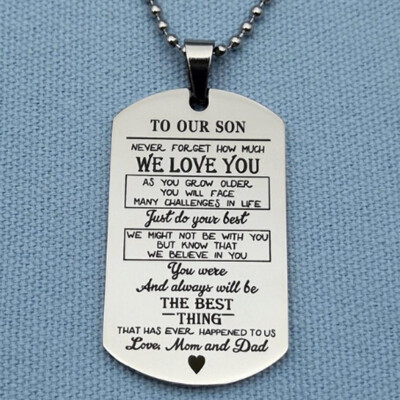 

Luxury 2019 New To Our Son Daughter Pendant Necklace Love Dad Mom Dog Tag Military Necklace Birthday Graduation Gift For Kids