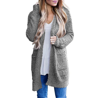 

Roseonmyhand Women Casual Sweatshirt Solid Winter Warm Wool Pockets Cardigan Coat Outwear