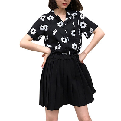 

Starmoon Fashion Women Top Beach Printing Shirt Short Sleeve Lapel Casual Loose Blouse