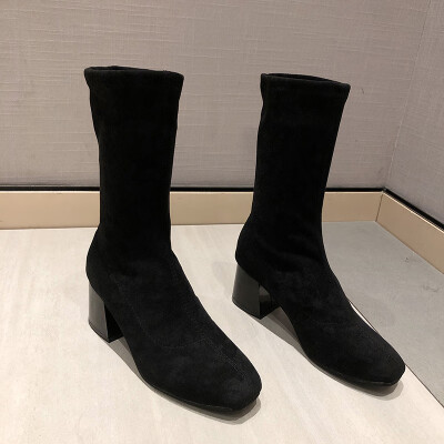 

Short Boot Girl Spring&Autumn Single Boot Thick heeled Martin Boots Woman Black Stretch Skinny Boots