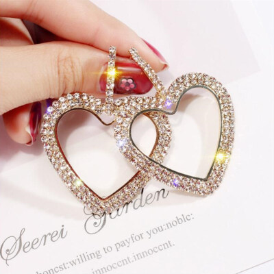 

EK154 European Brand Rhinestone Earring Fashion Big Round Bling Brincos Double Circle Hoop Earrings Elegant Women Party Jewelry