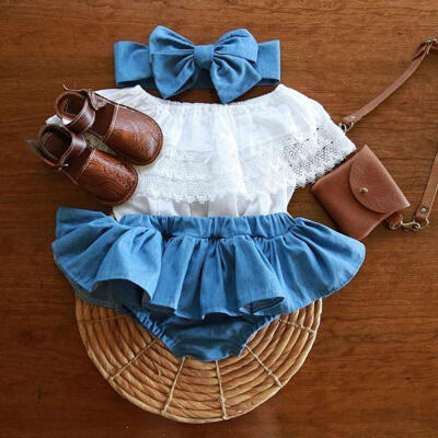 

Fashion Toddler Kid Baby Girls Lace Ruffel TopsDenim TuTu Dress Outfits Clothes