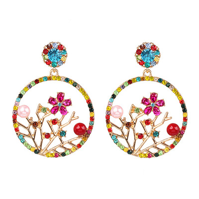 

Ethnic Big Roung Flower Crystal Earrings Boho Wedding Jewelry Accessories Trendy Statement Earrings For Party Girls