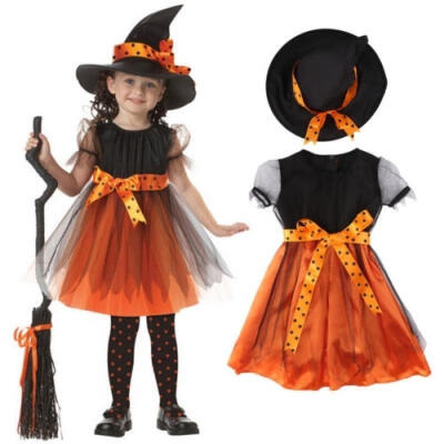 

Children Kids Costume Girl Halloween Festival Fancy Dress Outfits Witch Hat CA