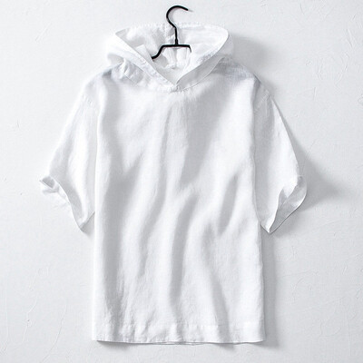 

Toponeto Mens Baggy Cotton Linen Solid Short Sleeve Retro Hooded T Shirts Tops Blouse