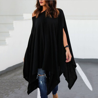 

Womens Loosen Batwing Sleeve One Shoulder Blouse Irregular Hem Tops T-Shirts