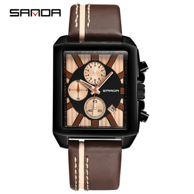 

〖Follure〗SANDA Sports Mens Watch Chronograph Leather Strap Quartz Military Table Male