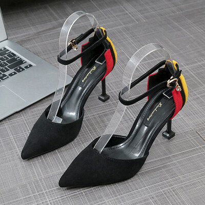 

Single - shoe women spring - summer tip fine heel hollow sandals a word button color small fresh cat heels