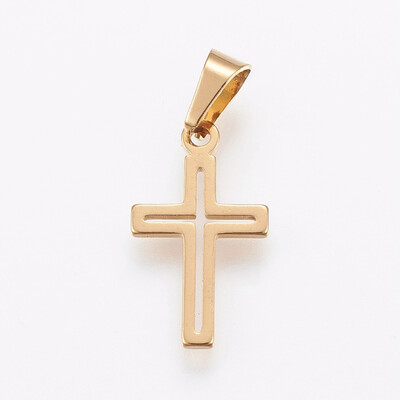

304 Stainless Steel Pendants Cross Golden 18x10x1mm Hole 6x3mm