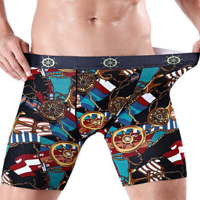 

Mens Floral Long Leg Boxer Briefs U-shaped Front Cotton Performance Underwear