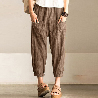 

Tailored Women Retro Striped High Waist Casual Loose Elastic Trousers Harem Pants