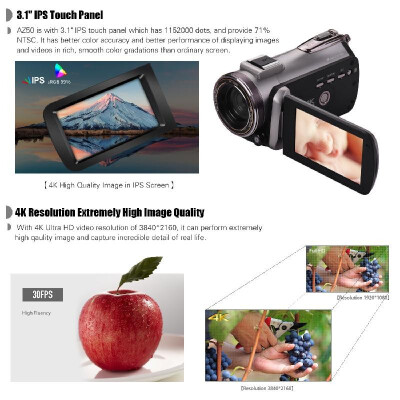 

ORDRO HDV-AZ50 Portable Real 4K UHD 30FPS WiFi Digital Video Camera Camcorder 31 Inch IPS Touchscreen 64X Digital Zoom IR Night V