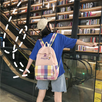 

Old school womens ins Korean high school high-capacity check double-shoulder bag daily college students backpack