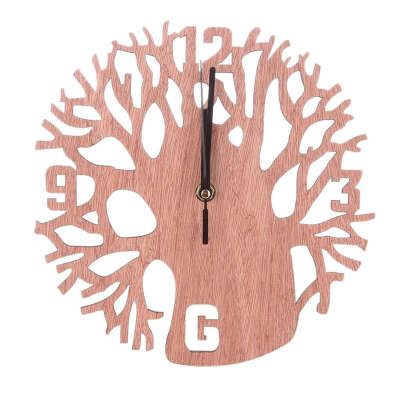 

Wood Hollow Tree Round Wall Clock Living Room Bedroom Office Decoration Wooden Wall Watch