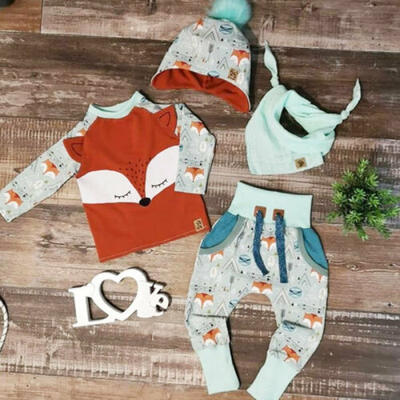 

US Newborn Baby Boy Girl Fox Tops Pants Hat Autumn Winter Cotton Clothes Set