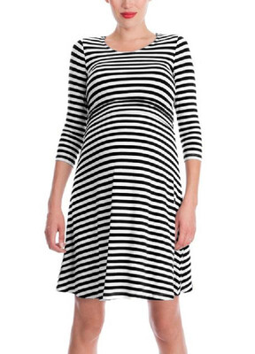 

Pure Cotton Striped Maternity Lactation Pajamas Dress