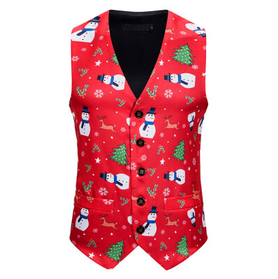 

Toponeto Mens Fashion Banquet Business Casual Christmas Printing Waistcoat Tops Vest