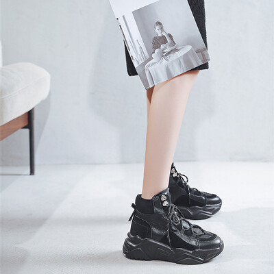 

High-top casual shoes womens autumn&winter new leather net red tide shoes color-colored mu