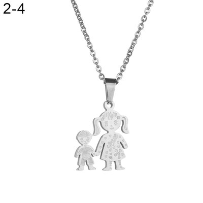 

Unique Stainless Steel Single Mother Kids Pendant Chain Necklace Jewelry Gift