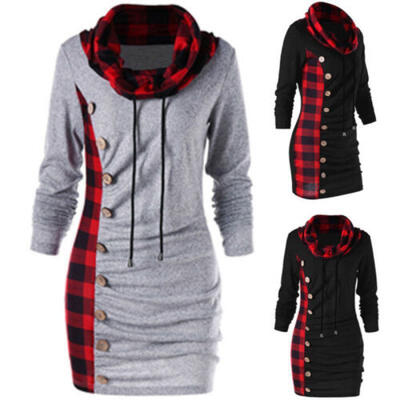 

Womens Long Sleeve Sweatshirt Hooded Casual Hoodie Jumper Sweater Mini Dress US