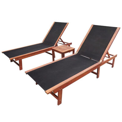 

Sun Loungers 2 pcs with Table Solid Acacia Wood&Textilene
