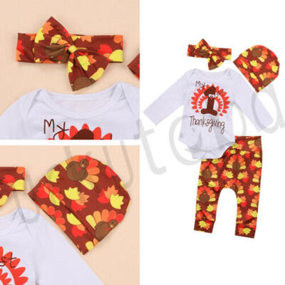 

New Infant Baby Kid Girl Boy Jumpsuit Coverall Outfit ClothesPant Hat 4pcset
