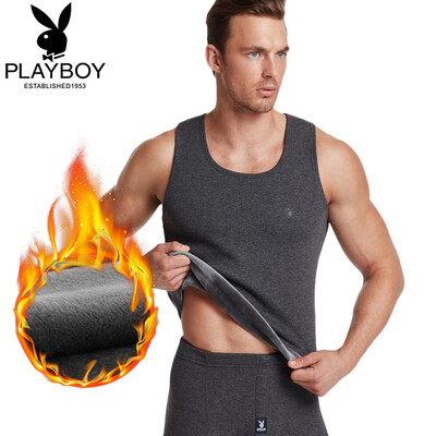 

Playboy warm vest men thickening plus velvet bottoming round neck autumn&winter coat youth middle&old aged cotton vest men deep gray