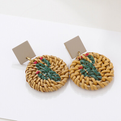 

Flashbuy Handmade Rattan Statement Earrings for Women Flamingo Earrings Pineapple Braid Pendientes Girls Jewelry Party Accessory