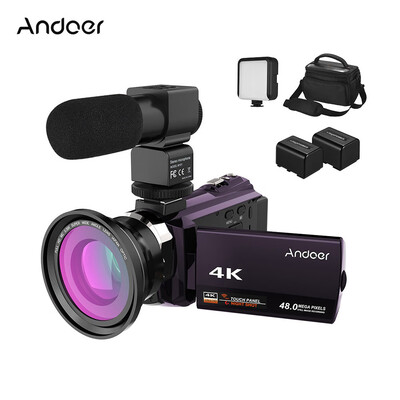 

Andoer 4K Camcorder 1080P 48MP WiFi Digital Video Camera IR Night Sight 16X Digital Zoom with 039X Wide Angle Macro Lens Extern