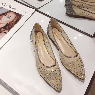 

Chic babys breath gauze fairy shoes flat-bottomed wedding shoes Korean version of pointed shallow flat-bottomed rhinestone shoes