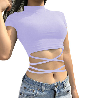 

Nomeni Sexy Women Strappy Short Sleeve Pure Color Top Fashion T Shirt Blouse BKL