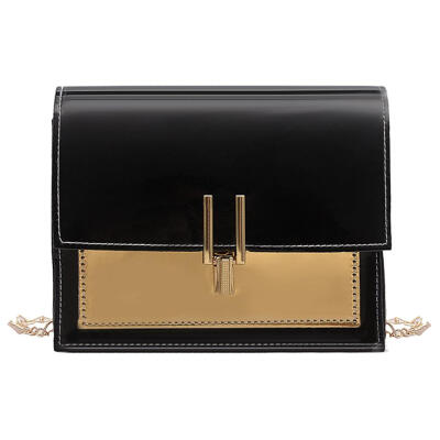 

Women Contrast Color Shoulder Bag Flap Hasp Patent Leather Crossbody Bags