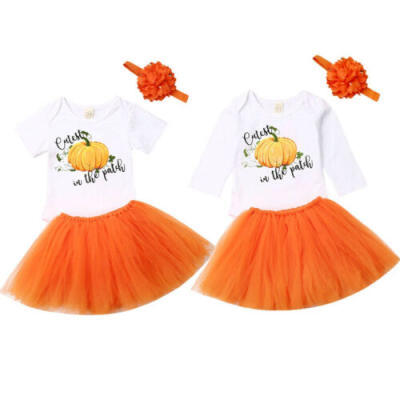 

US Halloween Newborn Baby Girls Pumpkin Romper Party Princess Tulle Skirt Dress