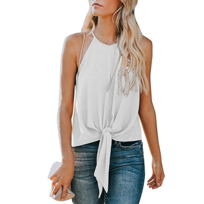 

Summer Women Chiffon Tank Top Sleeveless Self-tie Bandage Casual Loose Solid T-shirt Sexy Hollow Out Tee Tops Vest Blouse