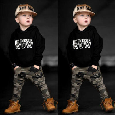 

US Newborn Kid Baby Boys Hooded Tops Sweatshirt Camouflage Pants Outfits Clothes