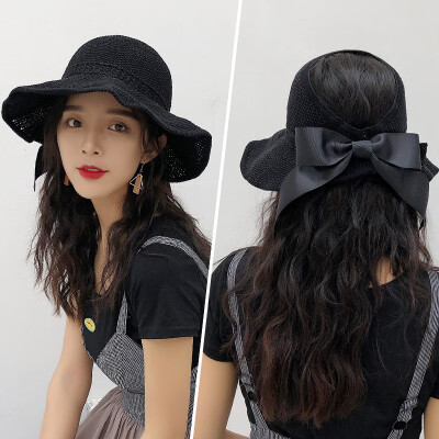 

Summer new ladies sun hat outing can fold sun hat big eaves bow hundred empty top straw hat