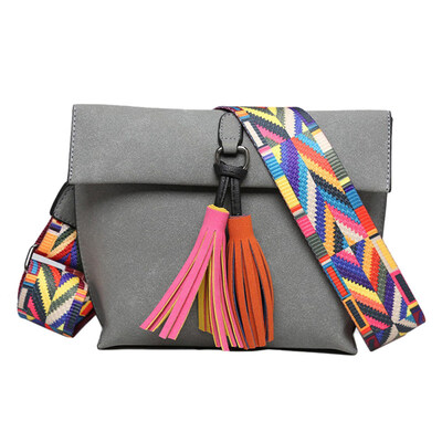 

Women Fashion Colorful Wide Strap Fringe Square Shoulder Bag Crossbody Pouch