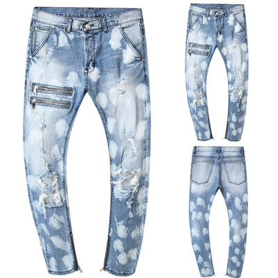 

Gobestart Mens fashion Zipper Skinny Stretch Denim Pants Slim Fit Jeans Trousers
