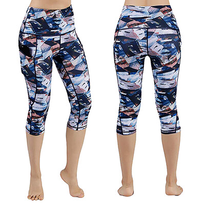 

Starmoon Womens Printed Pockets High Waist Hip Running Fitness Seven-point Yoga Pants
