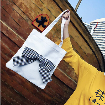 

Tailored Bow Tie Canvas Tote Single Shopping Bags Large Capacity Beach Bags Casual Bag BK