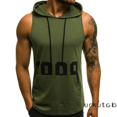 

Mens Sports Sleeveless Muscle Fit Hoodies Pullover Tank Top Vest Bodybuilding