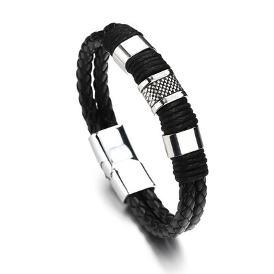 

2019 New Fashion Jewelry Punk 2 Color Zinc Alloy Accessories Weave Genuine Leather Men Bracelet Male Bangles