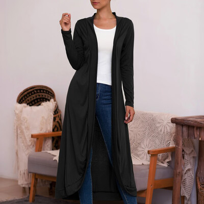 

2019 Autumn And Winter Solid Color Long Section Slim Long-sleeved Cardigan Commuter Fashion Coat Army Green