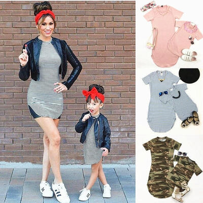 

Fashion Mother Daughter Black And White Striped Dress Casual Family Cloth Dress