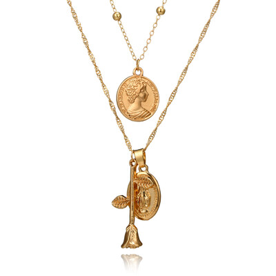 

HuaTang Gold Chain Rose Flower Pendant Necklace Geometric Figure Pendant Charms Long Necklace Fashion Necklace Jewelry 5005