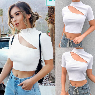 

Starmoon Women Sexy Mesh Crop Top Crew Neck Stretch Short Sleeve T-shirt Tops